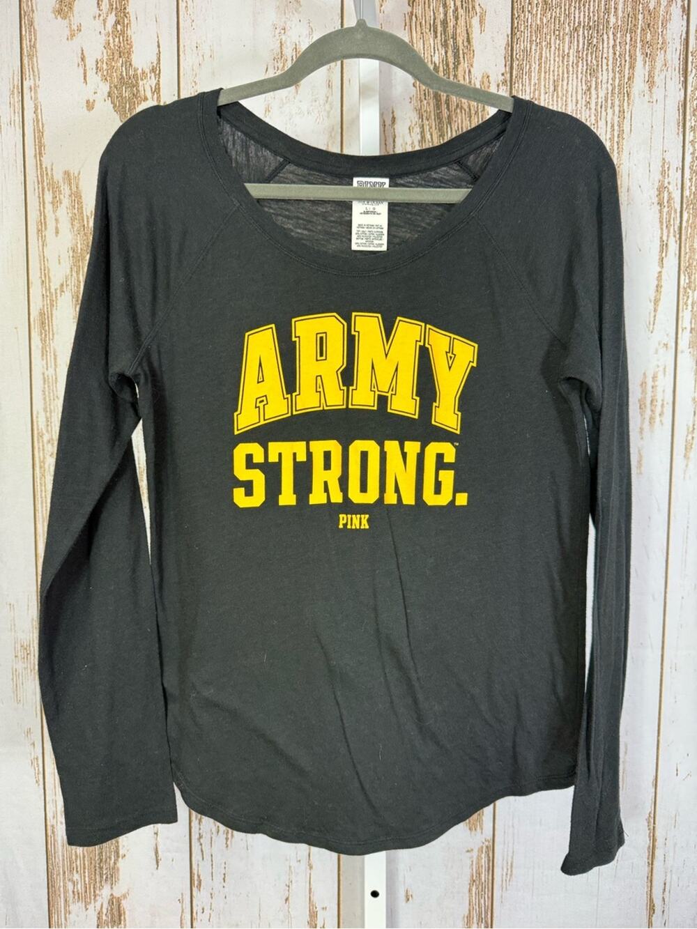PINK Victoria's Secret, Army Strong Long Sleeve Henley Shirt. Size Large